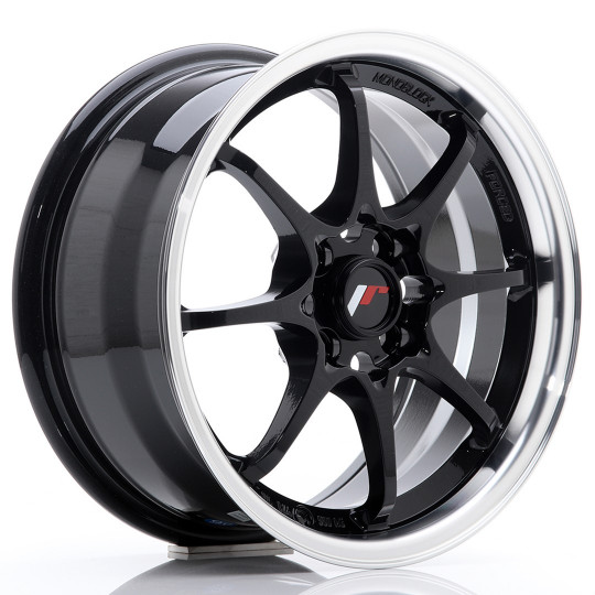 JAPAN RACING JR5 15X7 4X100 ET35 GLOSS BLACK MACHINED LIP