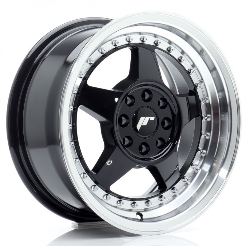 JAPAN RACING JR6 15X7 4X100 ET35 GLOSS BLACK MACHINED LIP