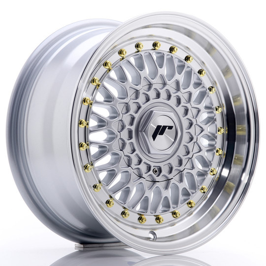 JAPAN RACING JR9 15X7 4X100/108 ET20 SILVER MACHINED LIP+GOLD RIVETS