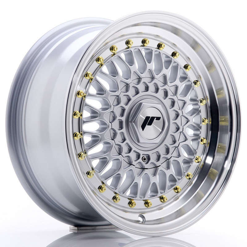 JAPAN RACING JR9 15X7 4X100/108 ET20 SILVER MACHINED LIP+GOLD RIVETS