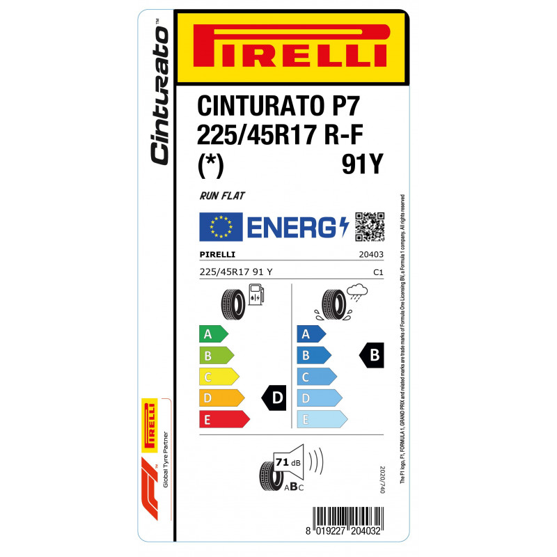 PIRELLI 225/45R17 91W R-F * CINTURATO P7
