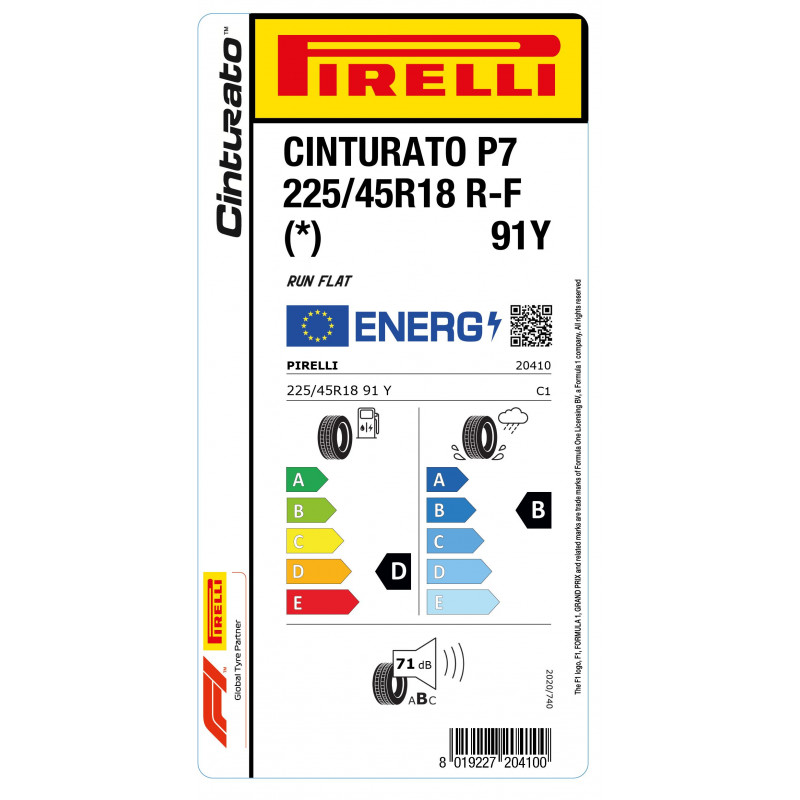 PIRELLI 225/45R18 91Y R-F * CINTURATO P7